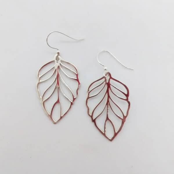 silver beech leaf earrings